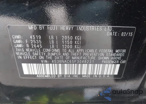 2015 Subaru Legacy 2.5I Premium z USA, uszkodzony, nr VIN 4S3BNAC65F3048231